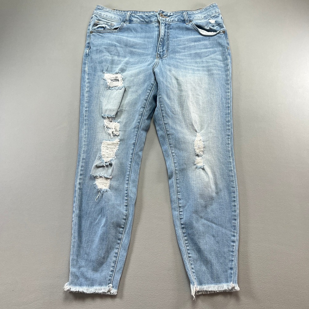Maurices By Kancan Ripped Skinny Jeans Women 16 Blue Denim Light Wash Frayed Hem